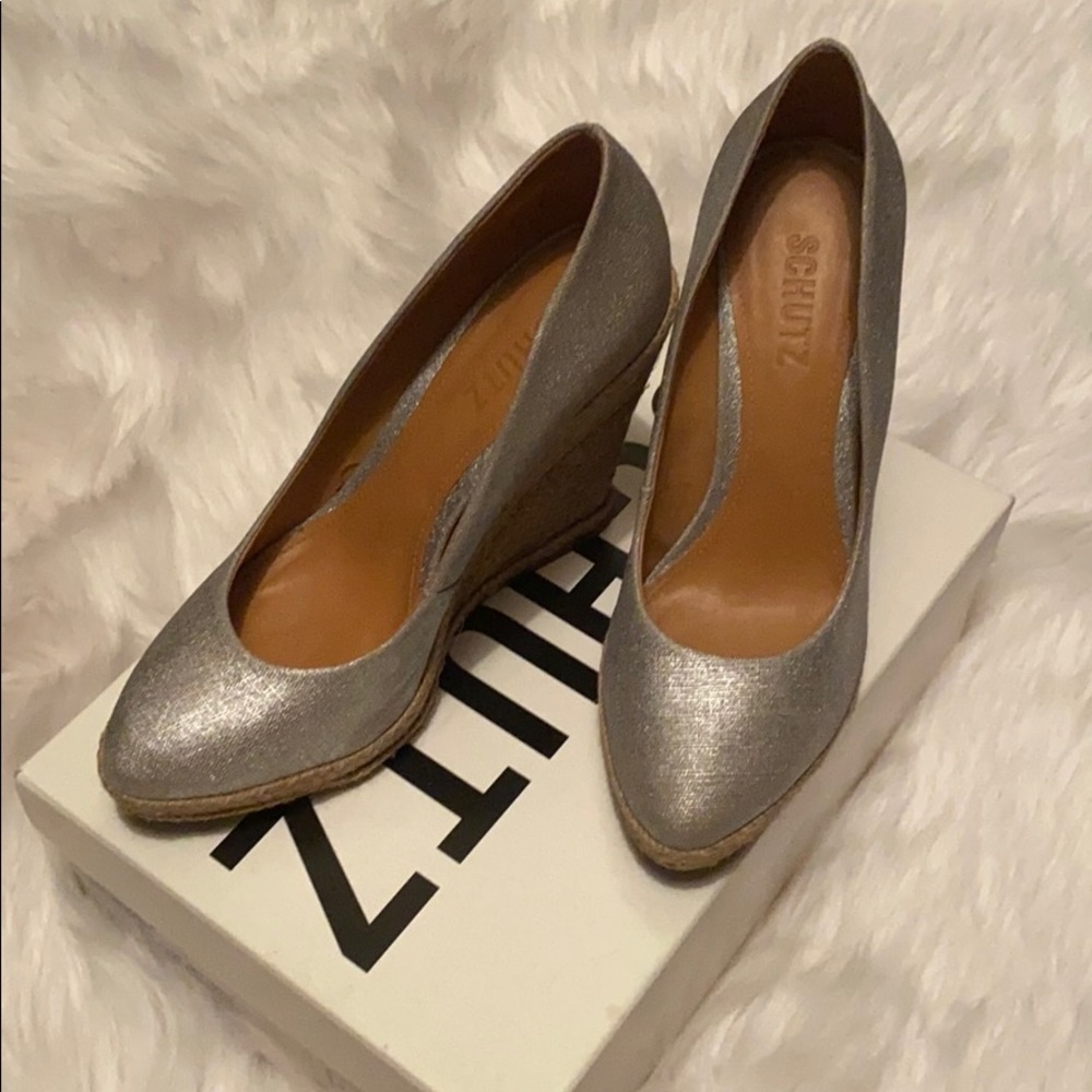 Schutz • Silver Wedge Espadrilles, 7
